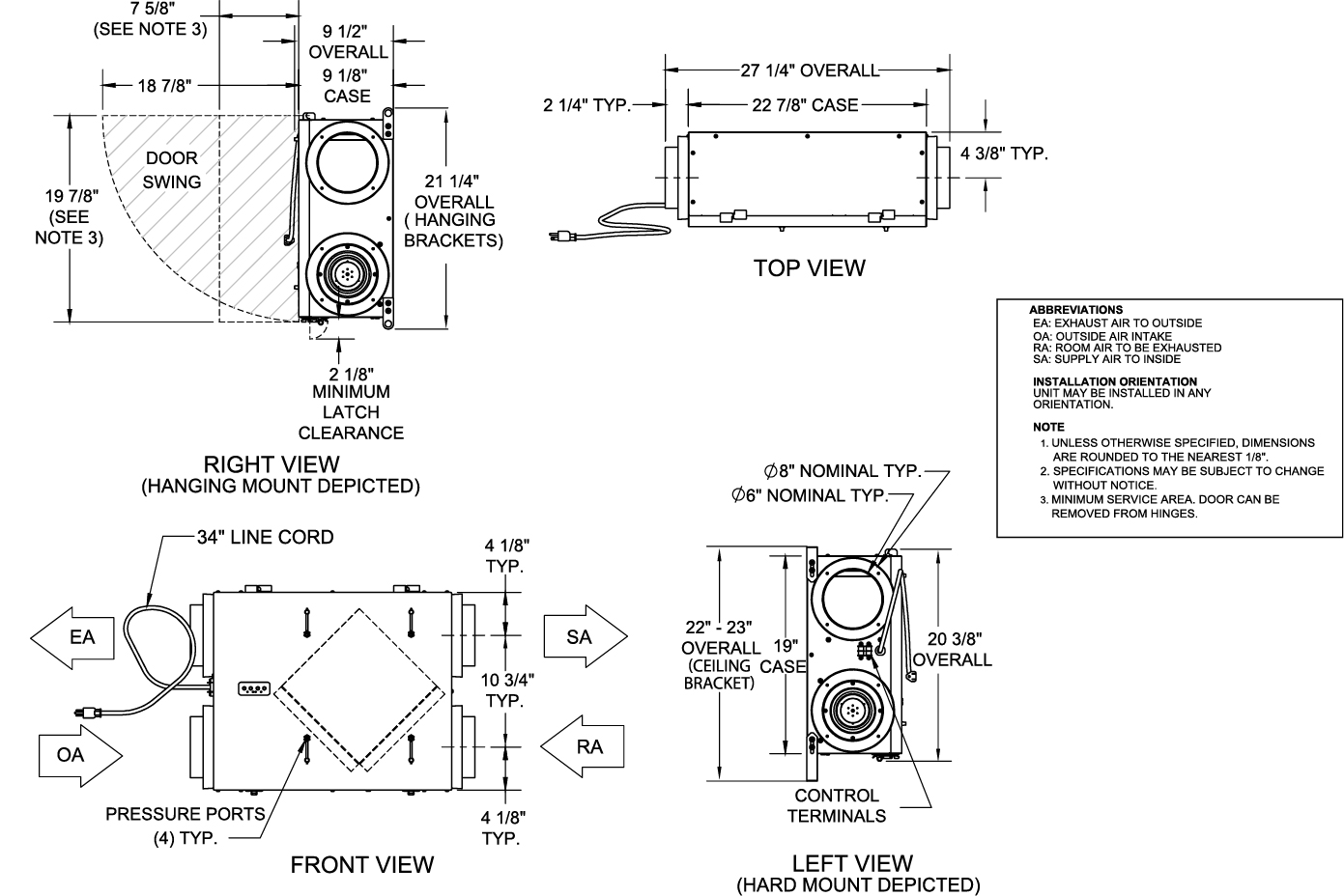 Dimensional Drawing for the TRLPe100C Model