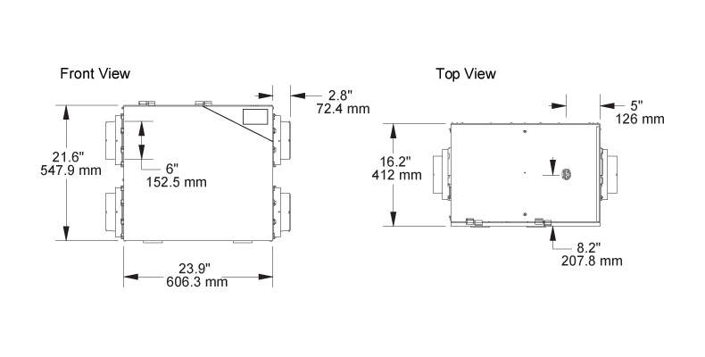 Dimensional Drawing for the HR220H model