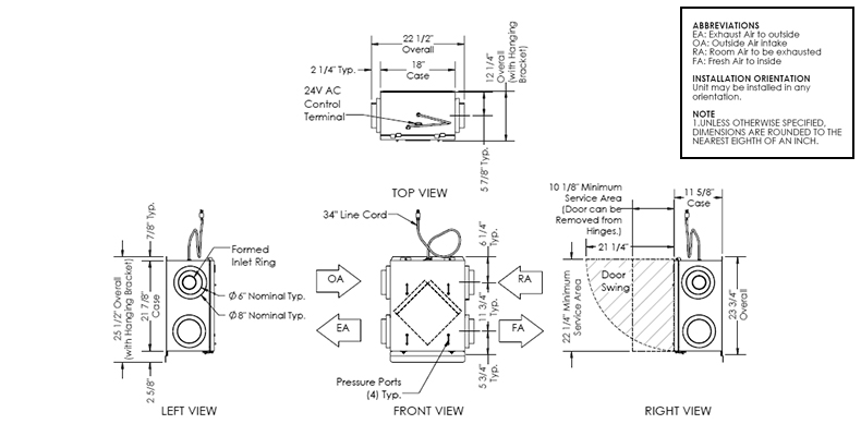 Dimensional drawing for the TR90(G) model.