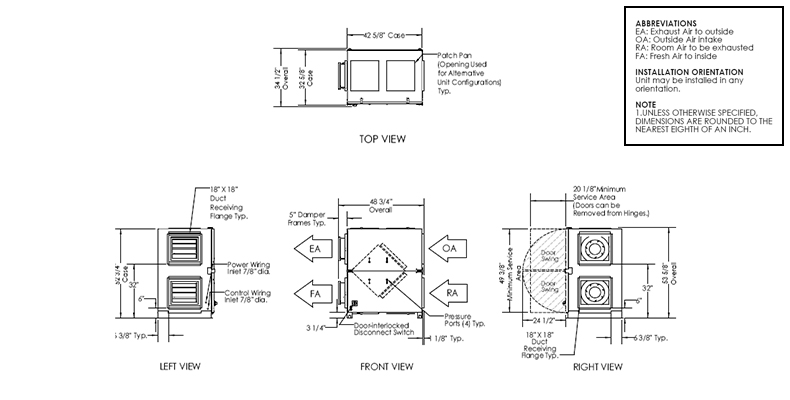 Dimensional drawing for the TRC1200 model.