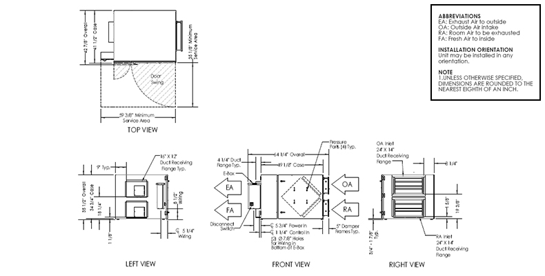 Dimensional drawing for the TRC1600 model.