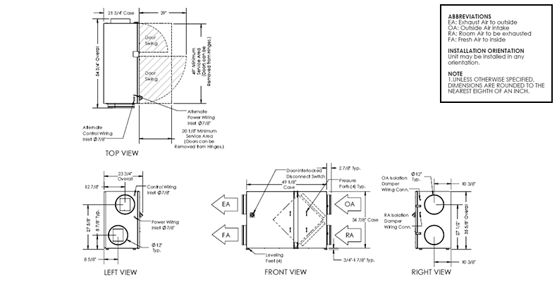 Dimensional drawing for the TRC800 model.