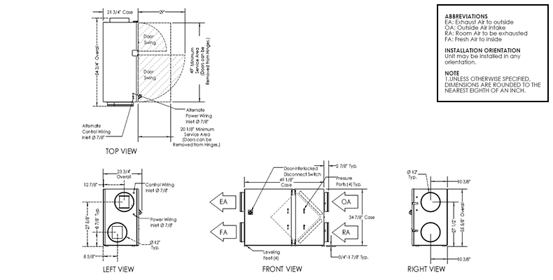 Dimensional drawing for the TRCe800 model.