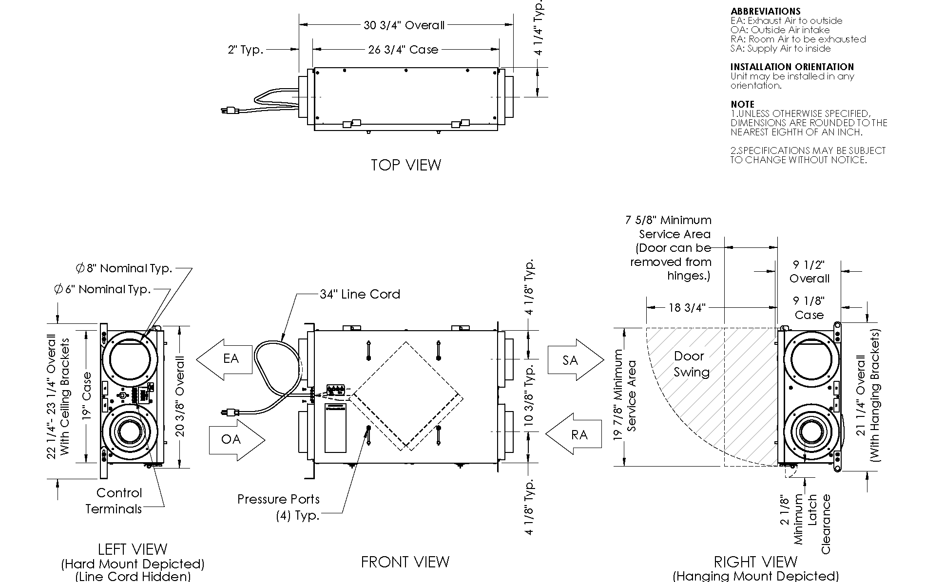 Dimensional drawing for the TRLPe100 models.