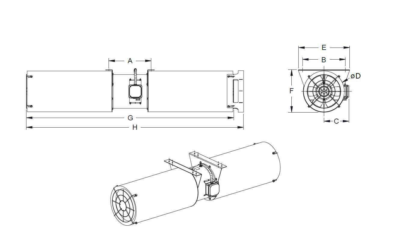 Dimensional drawing for TJFU models.