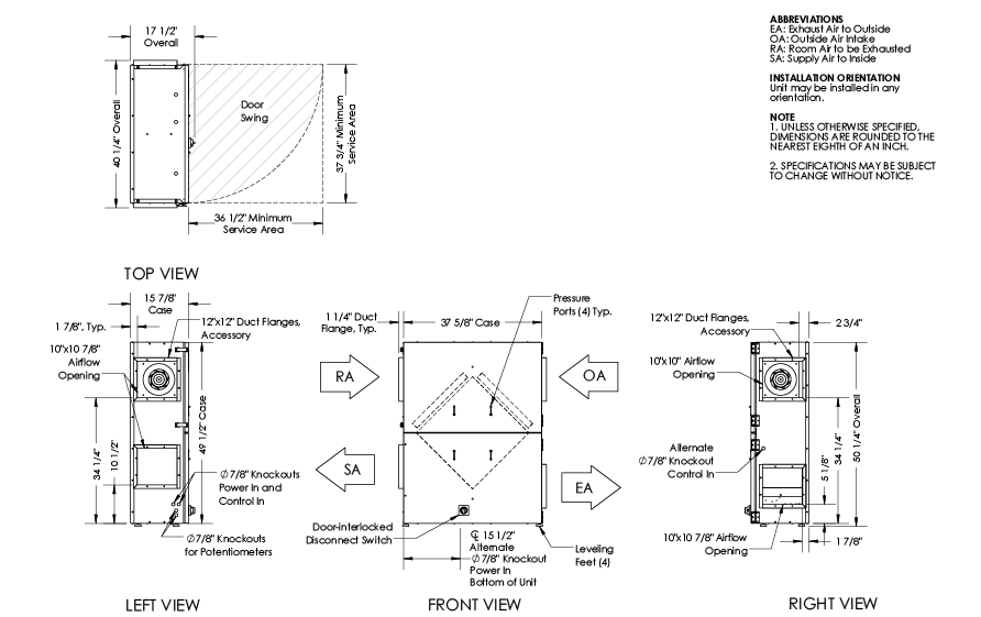 Dimensional drawing for the TRCeN500V model.